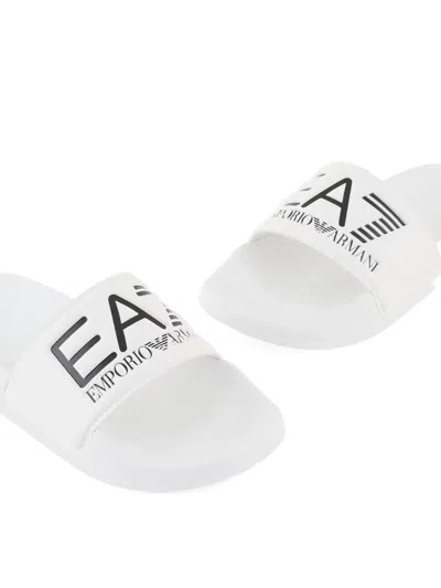 Emporio Armani Logo Slippers In White