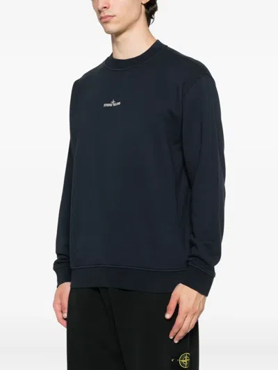 Stone Island Logo-embroidered Crew Neck Sweatshirt In Black