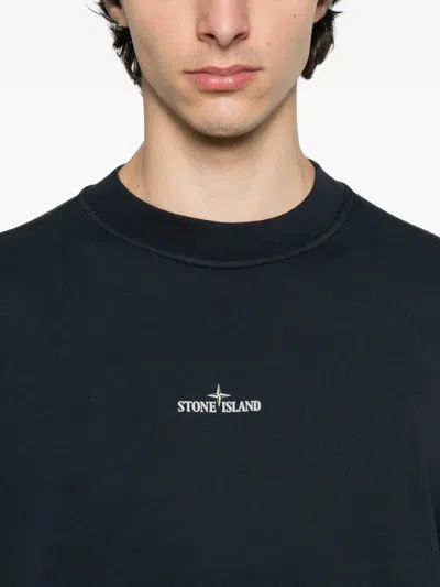 Stone Island Logo-embroidered Crew Neck Sweatshirt In Black