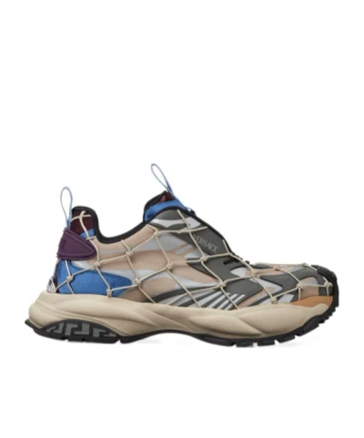 Versace Beige Fabric Sneakers In Multi