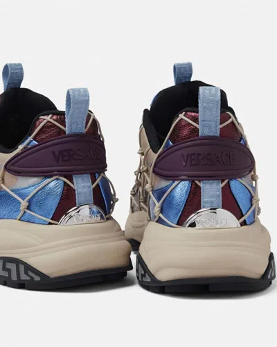 Versace Beige Fabric Sneakers In Multi