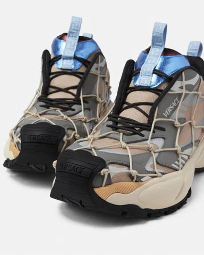 Versace Beige Fabric Sneakers In Multi