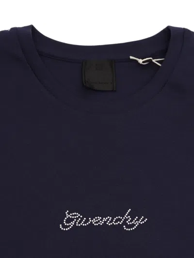 Givenchy Kids Logo Embellished Crewneck T-shirt In Blue