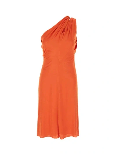 Versace Viscose Dress With Backless Draped Detail In Orange