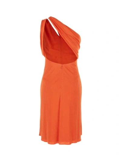 Versace Viscose Dress With Backless Draped Detail In Orange