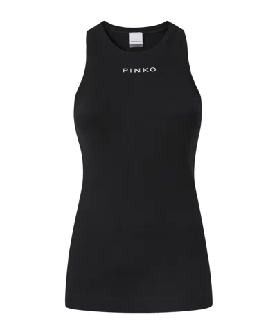 Pinko Crewneck Logo Ribbed Sleeveless Top In Black