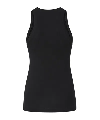 Pinko Crewneck Logo Ribbed Sleeveless Top In Black