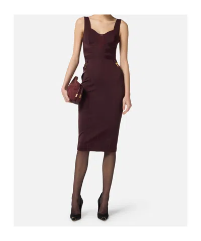Elisabetta Franchi Structured Bodice Evening Dress In Burgundy