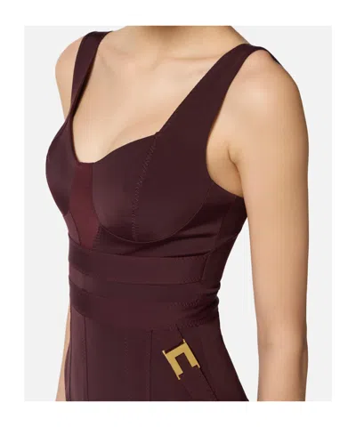 Elisabetta Franchi Structured Bodice Evening Dress In Burgundy