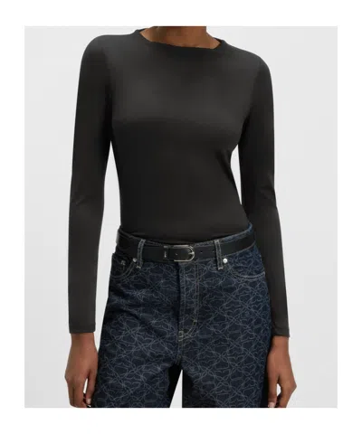 Hugo Boss Oversize-fit Knitted Sweater With Embroidered Logo In Black