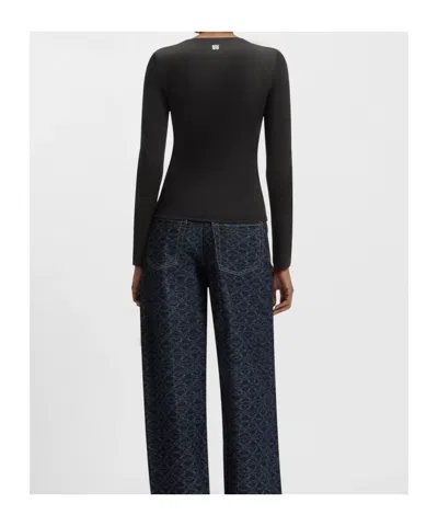 Hugo Boss Oversize-fit Knitted Sweater With Embroidered Logo In Black