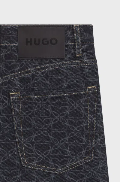 Hugo Boss Super-wide-leg Jeans In Monogram Laser-print Denim In Gray