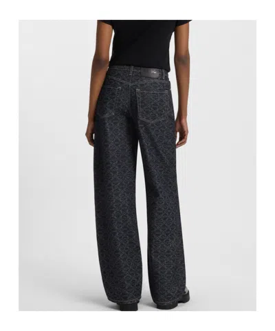 Hugo Boss Super-wide-leg Jeans In Monogram Laser-print Denim In Gray