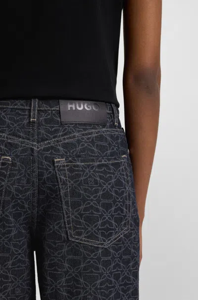 Hugo Boss Super-wide-leg Jeans In Monogram Laser-print Denim In Gray