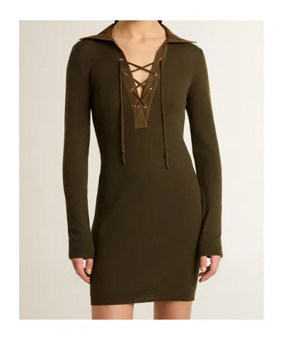 Golden Goose Lace-up Collared Knitted Mini Dress In Green