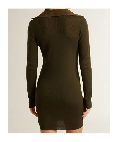 Golden Goose Lace-up Collared Knitted Mini Dress In Green
