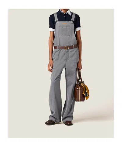 Miu Miu Chambray Jumpsuit In Gray