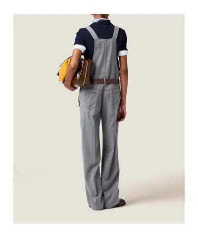 Miu Miu Chambray Jumpsuit In Gray