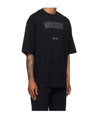 Moschino Crystal Logo Crew Neck T-shirt With Short Sleeves In Black