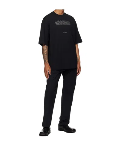 Moschino Crystal Logo Crew Neck T-shirt With Short Sleeves In Black