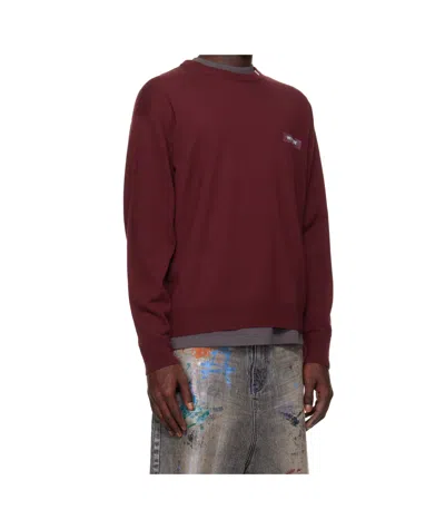 We11 Done Logo Knit Pullover Sweater In Burgundy