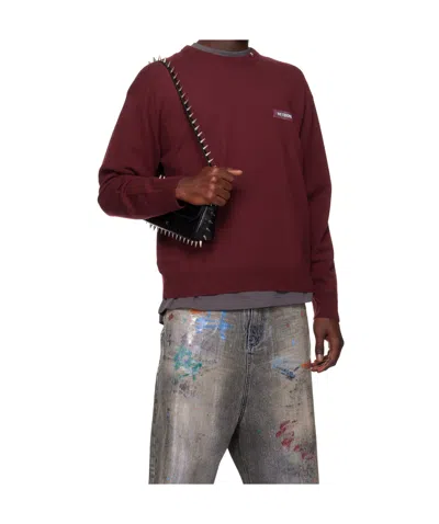 We11 Done Logo Knit Pullover Sweater In Burgundy