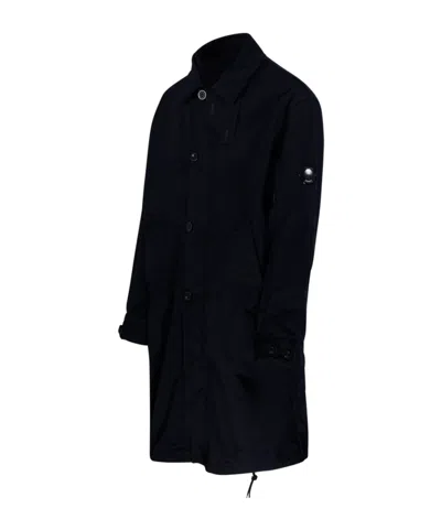 C.p. Company Button-up Minimalist Coat With Adjustable Cuffs And Drawstring Hem In Black
