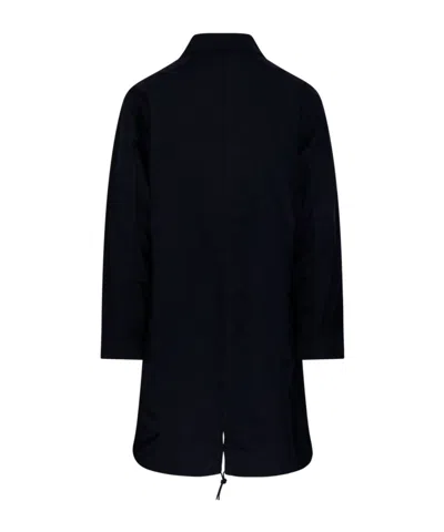 C.p. Company Button-up Minimalist Coat With Adjustable Cuffs And Drawstring Hem In Black
