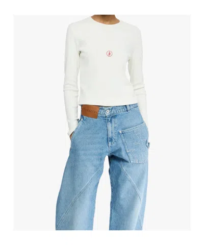 Jw Anderson Crew Neck Long Sleeves Ribbed Cuffs In White