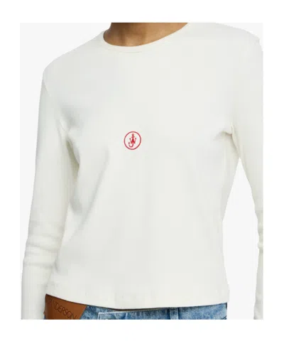 Jw Anderson Crew Neck Long Sleeves Ribbed Cuffs In White