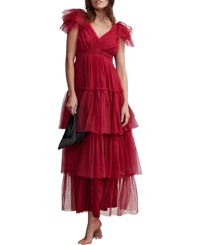 Mint Velvet Tulle Ruffle Maxi Dress In Red