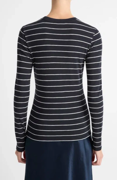 Vince Stripe Long Sleeve Cotton & Modal Crewneck Top