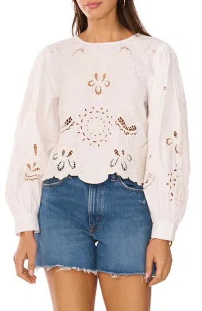 Vince Camuto Embroidered Cutwork Cotton Poplin Top