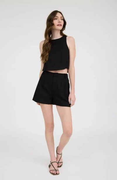 Blu Pepper Solid Pleated Front Shorts In Black