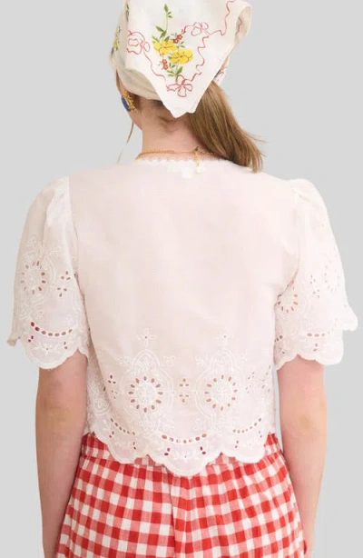 Blu Pepper Eyelet Trim Tie Front Top In White