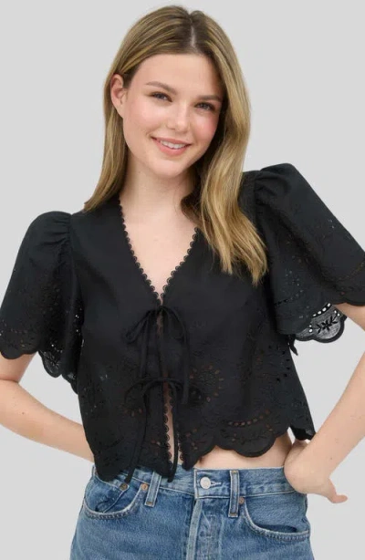 Blu Pepper Eyelet Trim Tie Front Top In Black