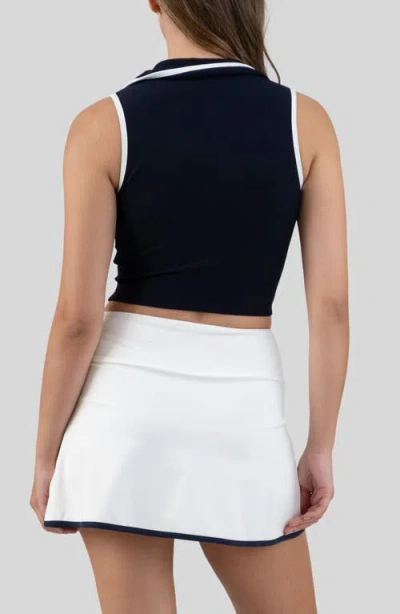 Blu Pepper Contrast Trim Johnny Collar Tank Top In Blue