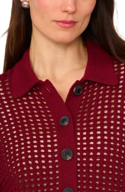 Halogen ® Openwork Short Sleeve Cardigan In Red