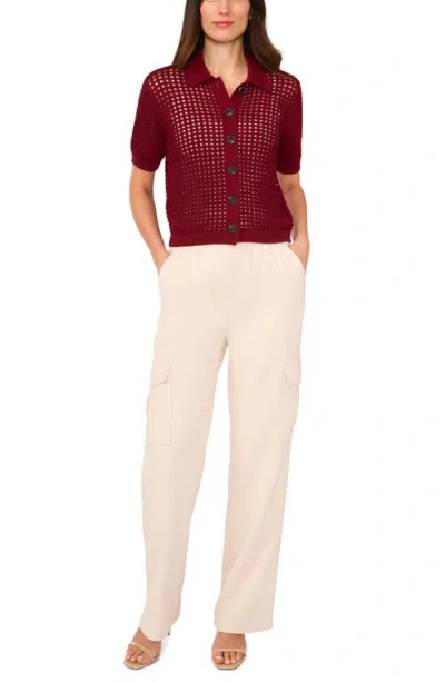 Halogen ® Openwork Short Sleeve Cardigan In Red