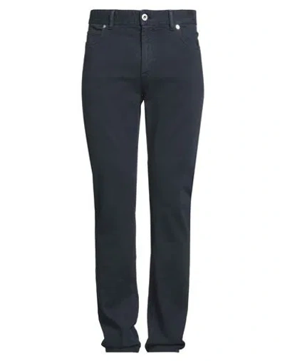 Brioni Man Jeans Navy Size 35 Cotton, Elastane, Calfskin In Blue