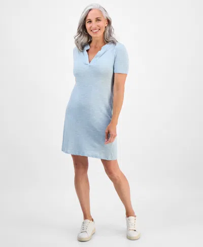 Style & Co Petite Spread-collar Short-sleeve Dress, Exclusively At Macy's In Blue
