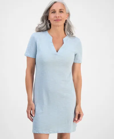 Style & Co Petite Spread-collar Short-sleeve Dress, Exclusively At Macy's In Blue