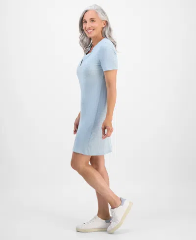 Style & Co Petite Spread-collar Short-sleeve Dress, Exclusively At Macy's In Blue