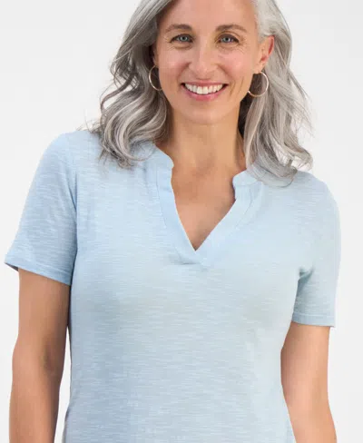 Style & Co Petite Spread-collar Short-sleeve Dress, Exclusively At Macy's In Blue