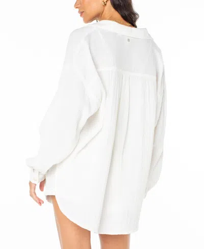 Roxy Morning Time Cotton Gauze Button-up Shirt In White