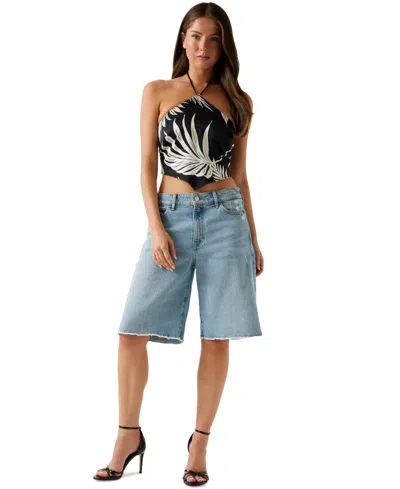 Guess Women's Kimmy Printed Satin V-hem Halter Top In Black