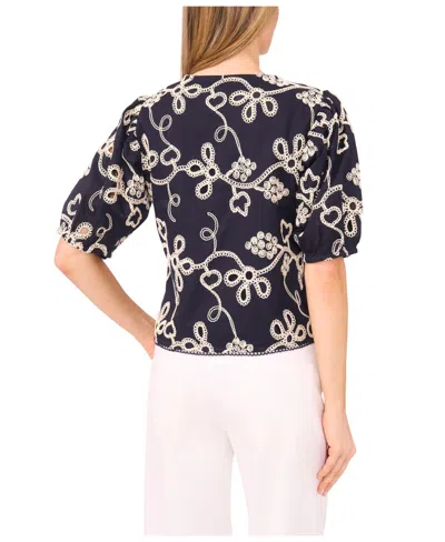 Cece Embroidered Short Sleeve Tie Front Top