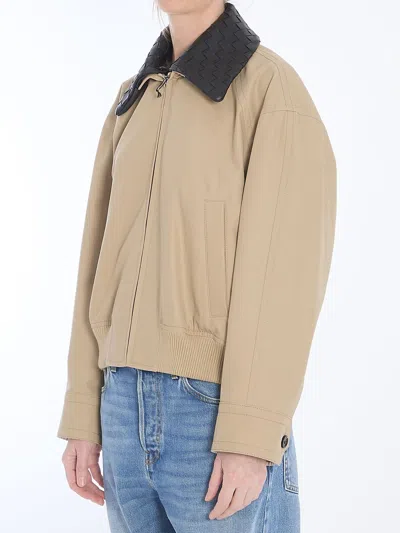 Bottega Veneta Beige Jacket With Removable Collar With Intrecciato Motif In Cotton Woman