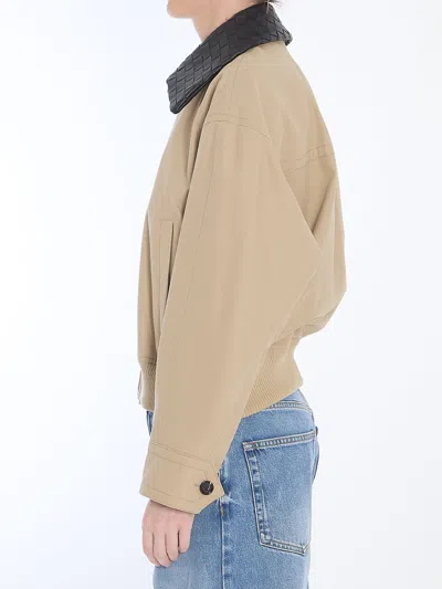 Bottega Veneta Beige Jacket With Removable Collar With Intrecciato Motif In Cotton Woman