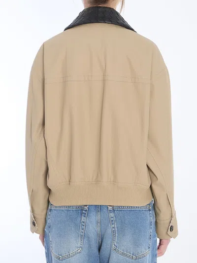 Bottega Veneta Beige Jacket With Removable Collar With Intrecciato Motif In Cotton Woman